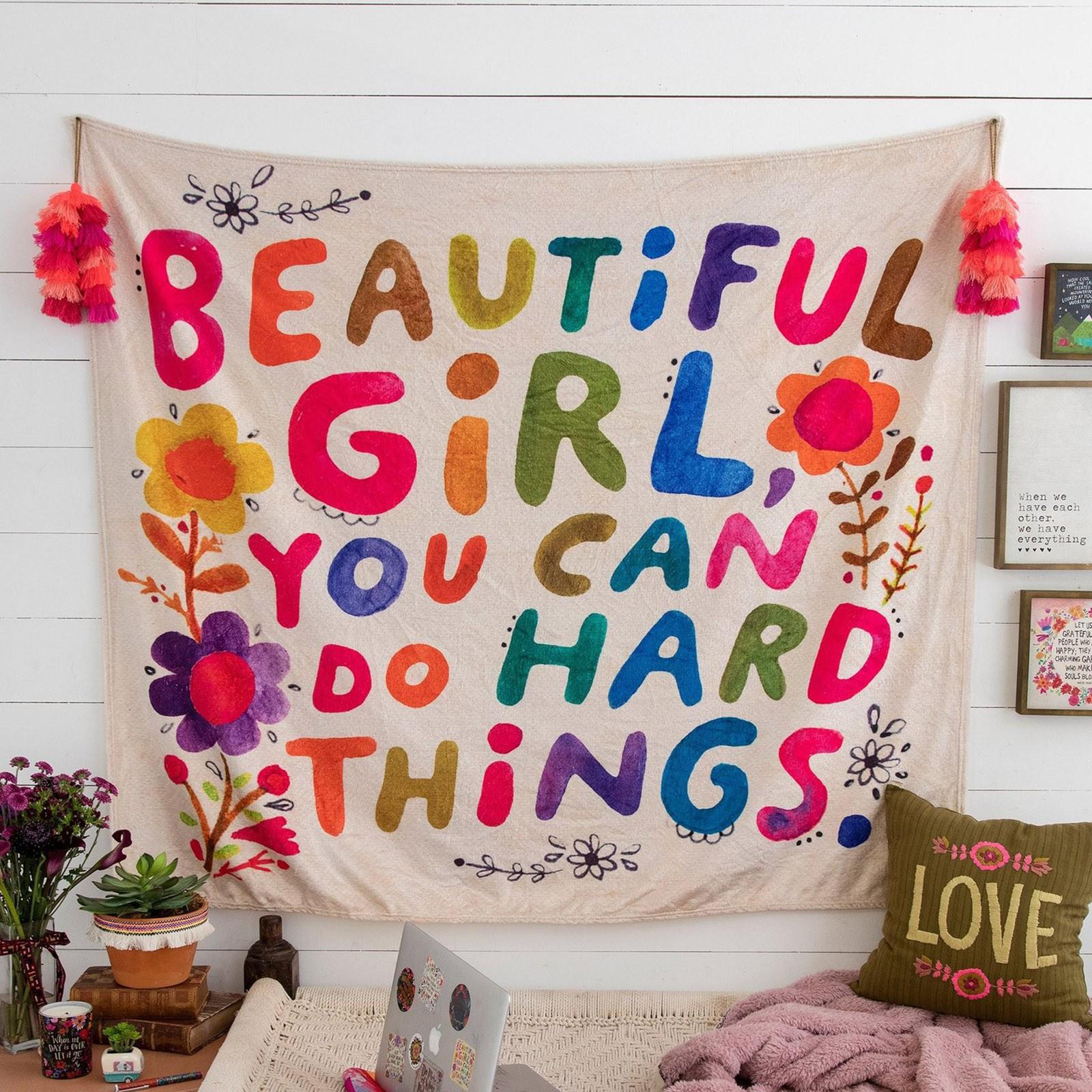 Tapestry Blanket Digital Printed Flannel Blanket Super Soft Blanket With Encouraging Words Vintage Watercolour Look A