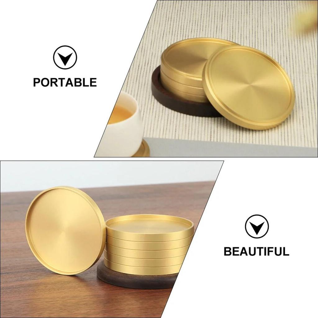 NOELAMOUR Coaster, Brass Metal, Gold, 3D Round, Stylish, Vintage Design, Diameter 6.6cm X Height 0.8cm (1)