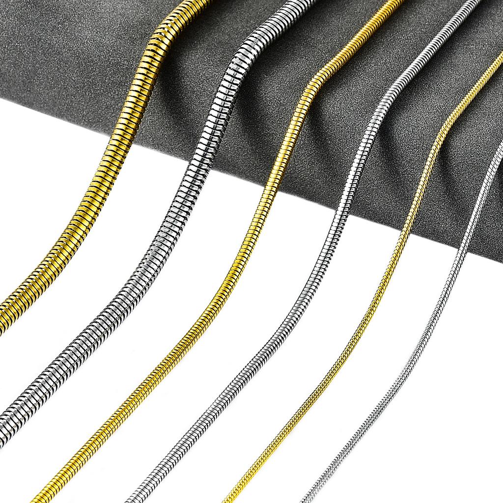 Classic Round Snake Bone Chain Stainless Steel Rolo Necklace for Women and Men Silver and Gold Color Plated Choker Metal Jewelry