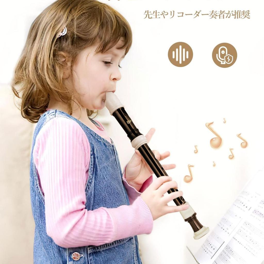 Soprano Recorder Made of ABS German C Removable Flute Set of with Cleaning Fingering Leather Storage Easy for Beginners Resin, Style, Tone, 8-hole 3,