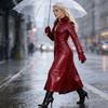 Kožený kabát z PU pro ženy Dlouhý rukáv Štíhlý střih Street Style Podzim Zima