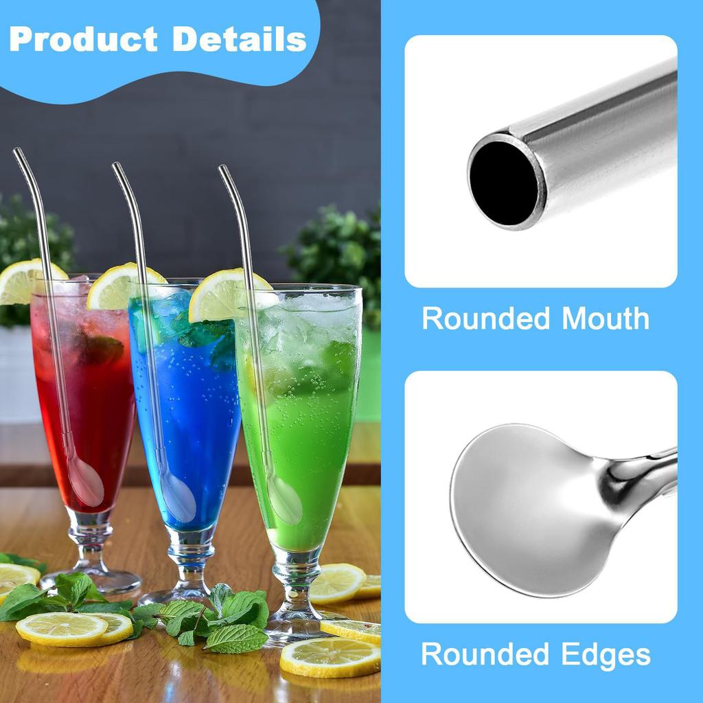 6Pcs Multipurpose Reusable Metal Straw Spoon Milk Coffee Stirring Tool for Smoothie Cocktails And Hot Beverages
