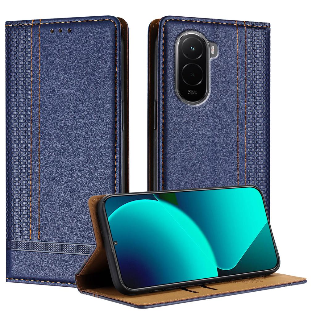 For Xiaomi Poco M7 4G (169mm) Case L-Shaped Grid Pattern Leather Stand Phone Cover with Card Slots
