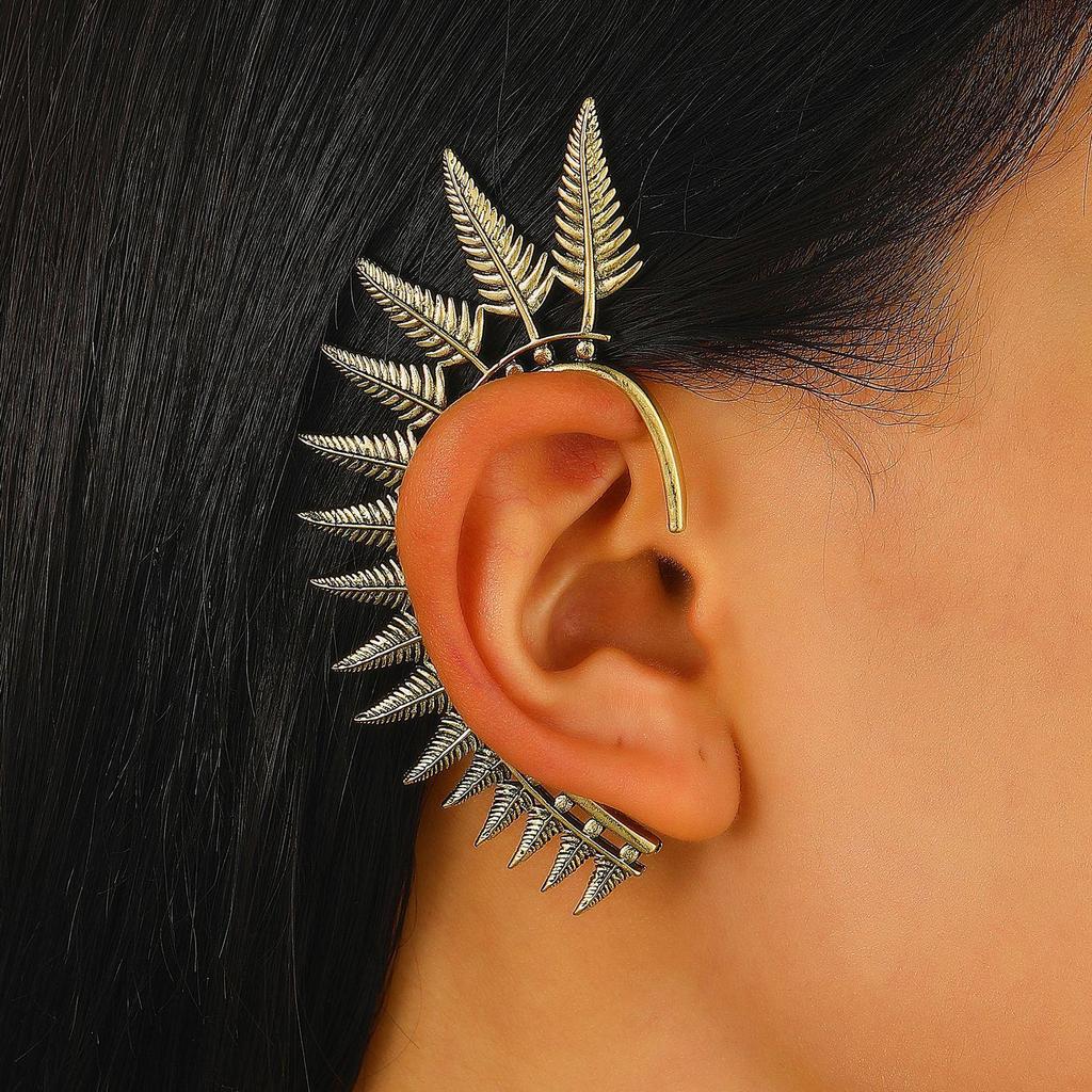 Evropská a americká třpytivá listová náušnice: Trendy klips na chrupavku bez piercingu.