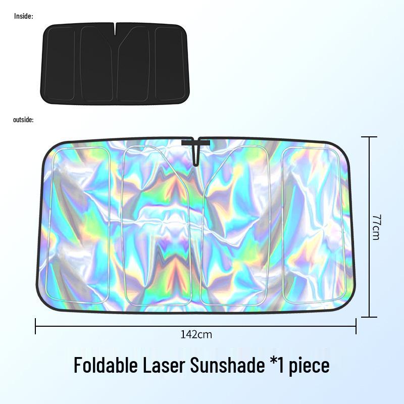 New Quad-Fold Car Sunshade: Laser Heat Insulation, Blackout Curtain, Sun Shield for Interior Windshield.
