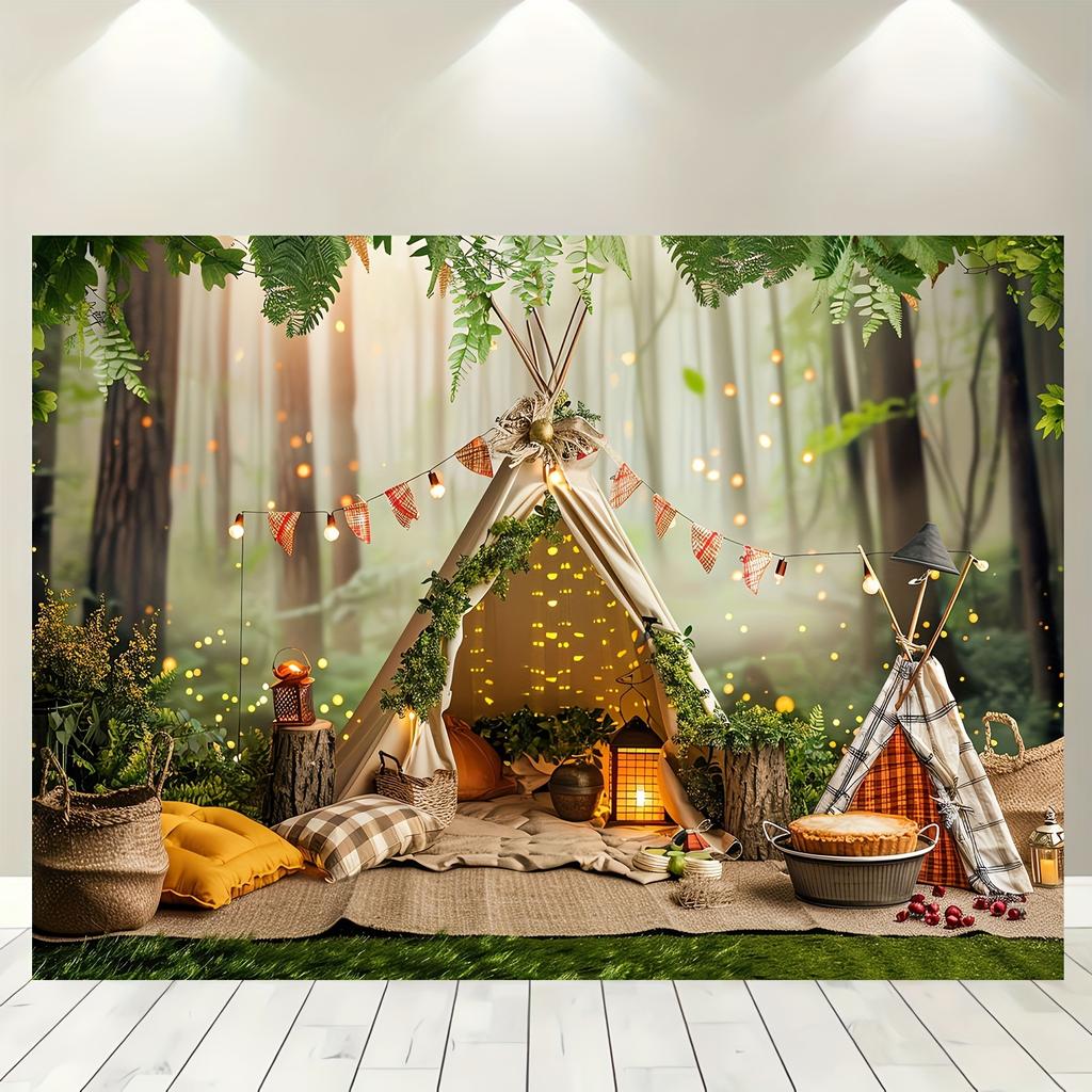 Forest Camping Scene Polyester Background Banner Multi-purpose - Spring and Summer-themed Party Decoration