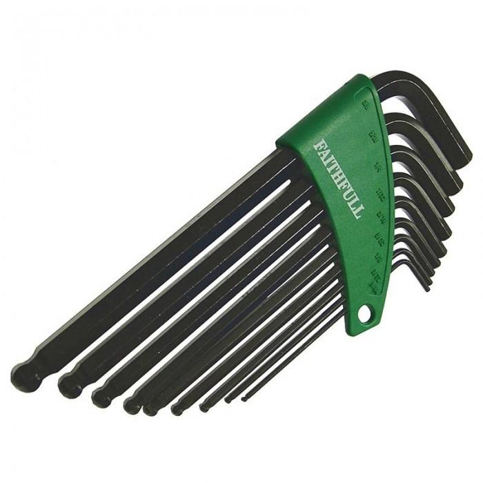 Faithfull Imperial Ball End Long Arm Hexagon Key Set, 9 Piece