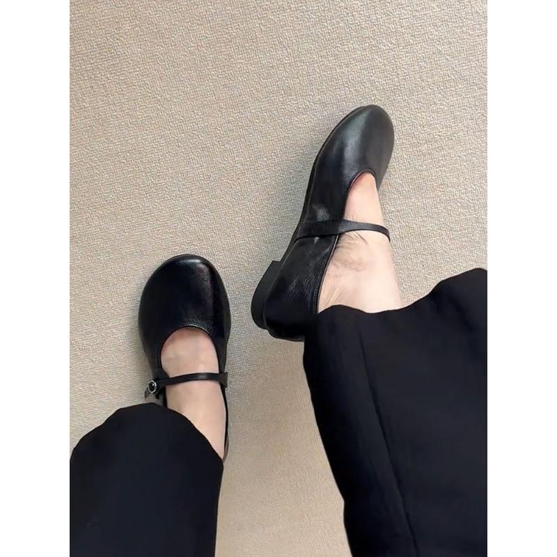 

Sheepskin version~ Soft and shallow mouth one-word with flat shoes Versatile casual commuting simple big head Mary Jane shoes single shoes 35