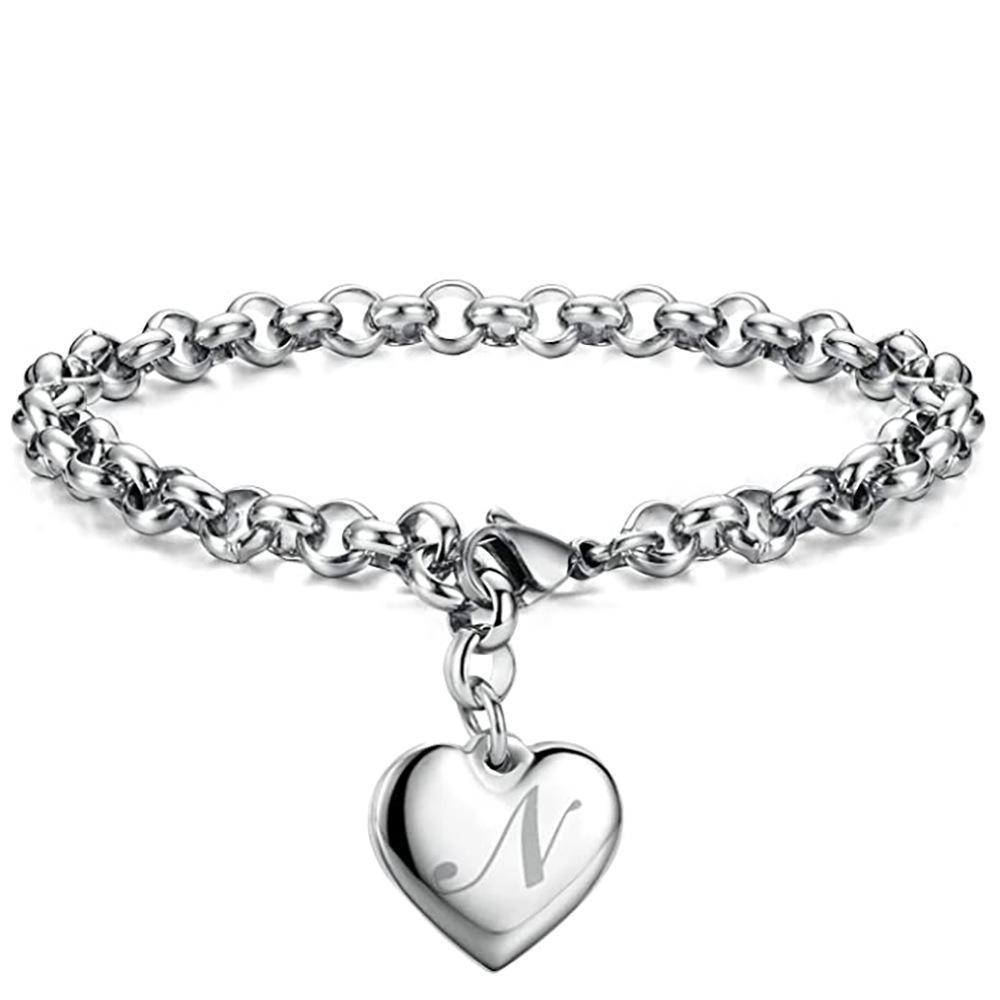 26-Letter Engraved Titanium Steel Bracelet for Women - Stylish European & American Design with English Letters