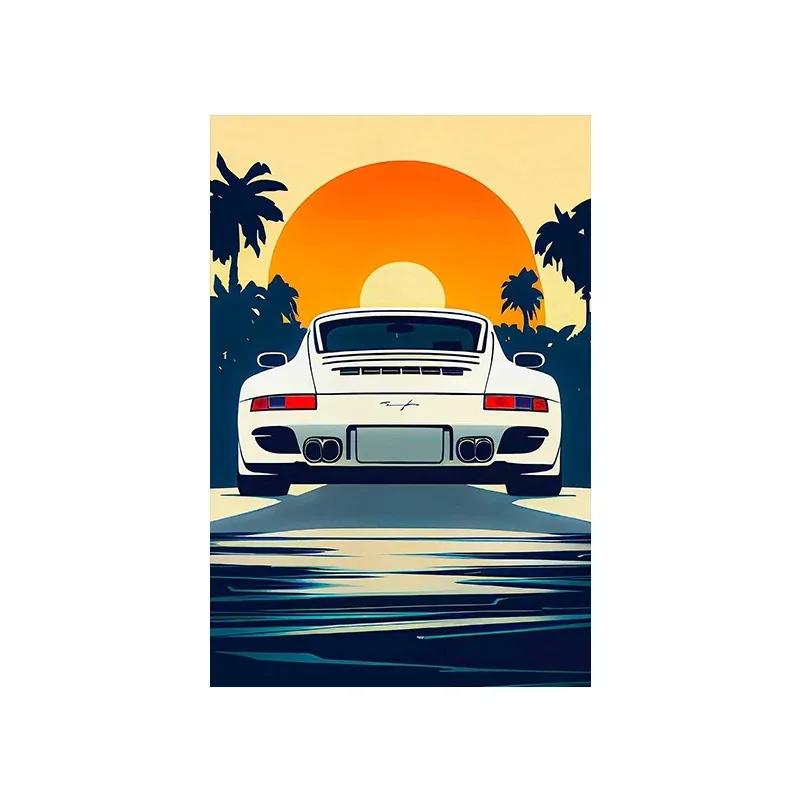 Vintage Racing Comic Illustration Luxury Sports Car Travel Poster Supercar Wall Art Canvas Painting Mural Gaming Room Home Decor