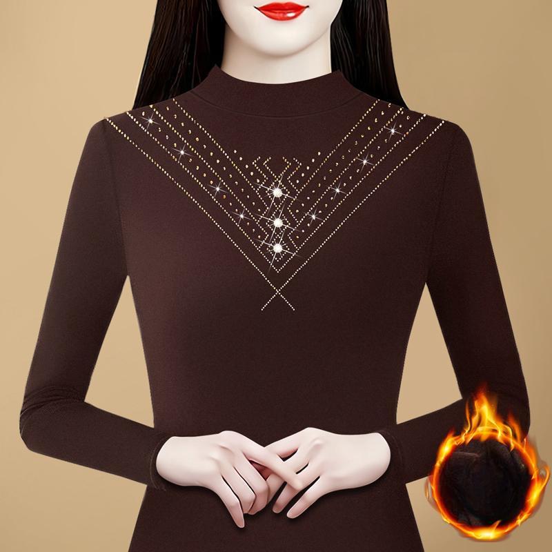New Winter Double-sided German Velvet Base Shirt for Women Thickened Warm Tops for Diamonds and Slim T-shirts