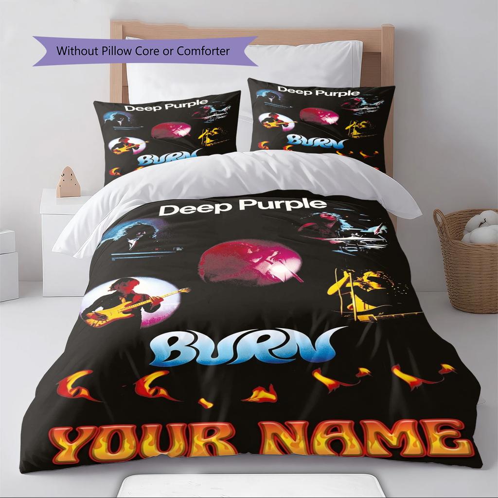 Name Custom Deep Purple Band Pattern Bedding Set Quilt Cover Pillowcase Home Decor Gift (1 * duvet cover + 2 * pillowcase, without core)