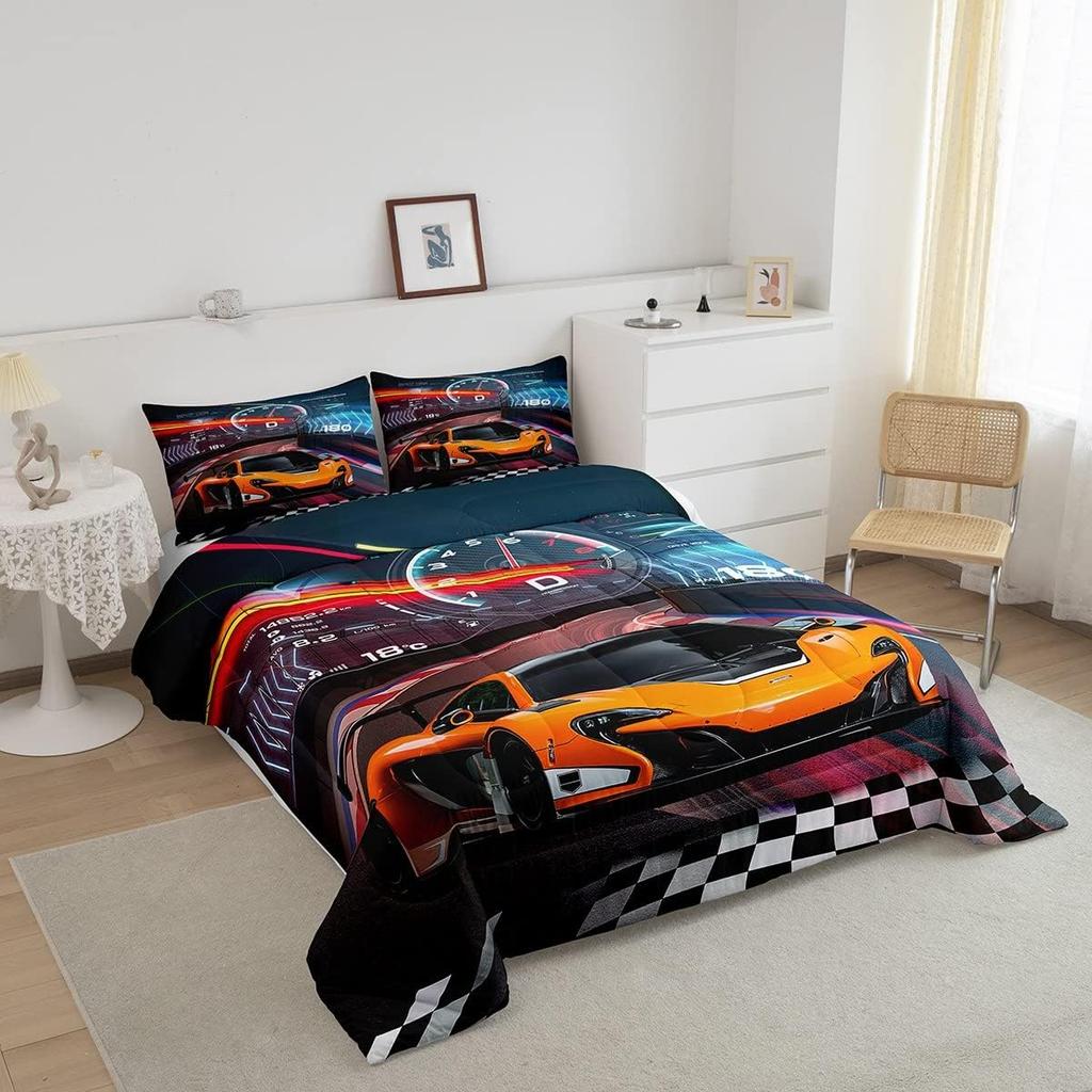 Feelyou Boys Race Car Twin Size Bedding Set Kids Racing Car Comforter Extreme Sports Comforter Set for Teens Cool Car Comforter Car Room Dec