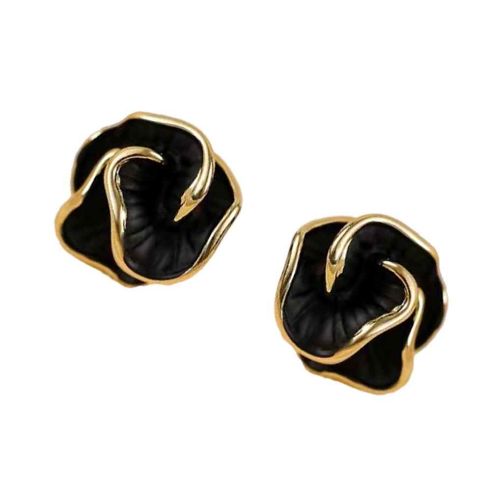 Elegant 3D Camellia Studs Earrings Portable Accessory for Women Stylish Black Tone with Sturdy Alloy Materials
