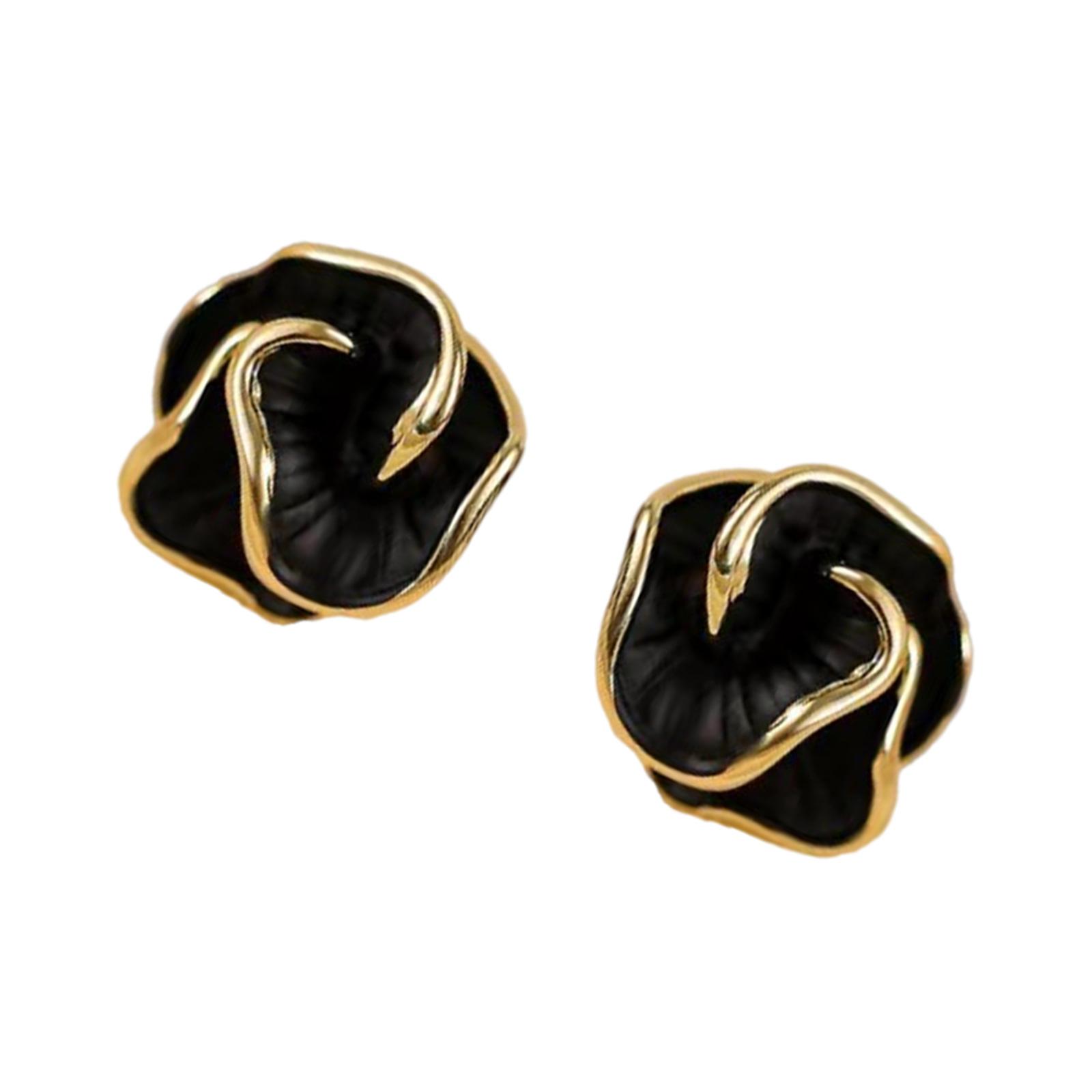 

Элегантные серьги-пусеты 3D Камелия Портативный аксессуар для женщин Стильный черный тон с прочными сплавными материалами чёрный