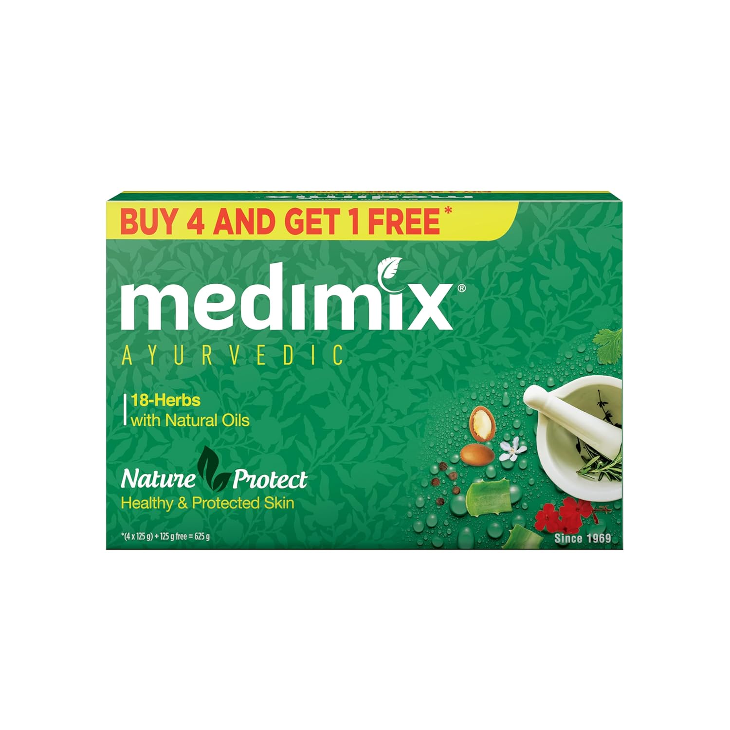 

Medimix Ayurvedic Classic 18 Herbs Bathing Soap 125g x 5 Soap | Natural Oils Paraben-Free Sulphate-Free Vegan Herbal Soap For Healthy Skin