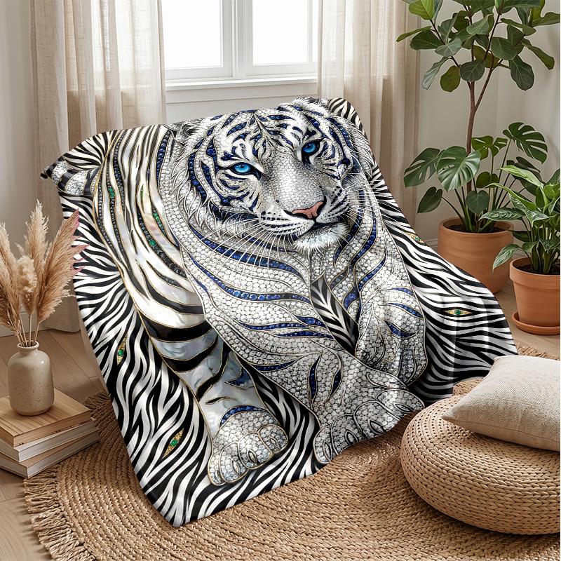 Blue Tigers In Flames Blanket Personalized Name Flannel Blanket Soft Cozy Plush Throw for Sofa Bed Lightweight Home Decor