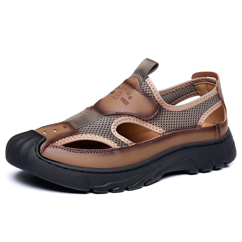 Baotou sandals men's 2025 summer new mesh casual beach shoes mesh breathable soft bottom hole shoes men