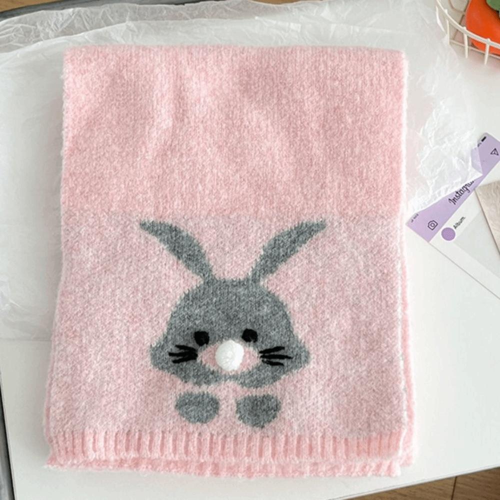 Sweet Cashmere Knitted Scarf Korean Style Winter Neck Warmer Cartoon Embroidery Scarf Student