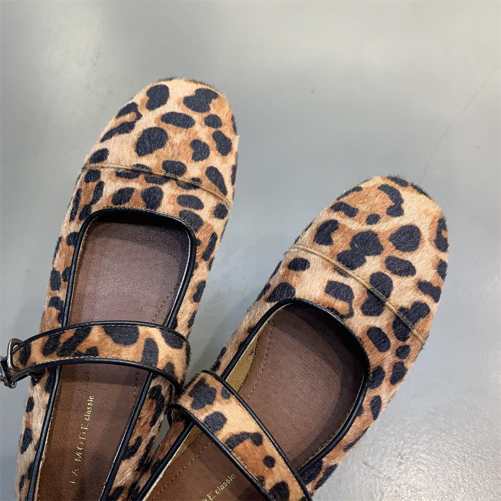 Fashion IPPEUM Leopard Ballet Flats Shoes Buckle 2025 Brown Black Vintage Ballerina Shoes