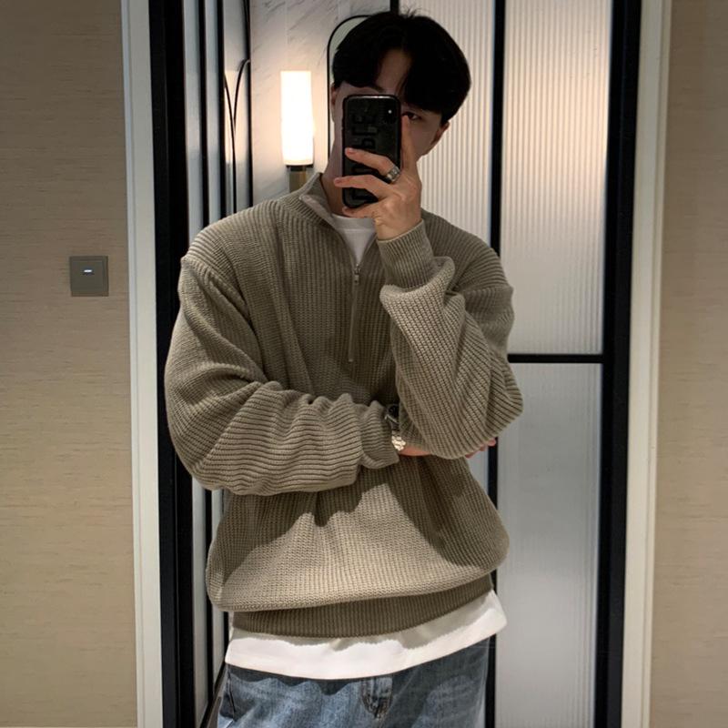 

Мужской кардиган в корейском стиле с застежкой-молнией на половину длины: Осенний тренд: красивый и универсальный вязаный свитер с воротником-стойкой. L хаки