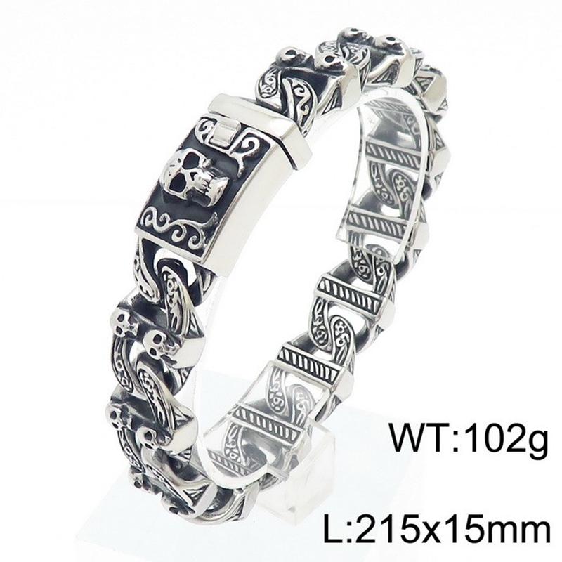 

15MM Stainless Steel Skull Link Bracelet for Men Vintage Cubarn Heavy Bracelet Punk Male Charm Party Jewelry Boy Gift 21.5cm