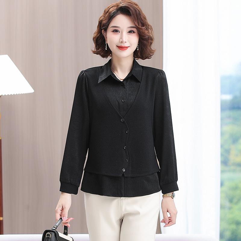 

Новый весенний женский свитер большого размера, вязаный пэчворк, с воротником-рубашкой XL (90-105 jin)