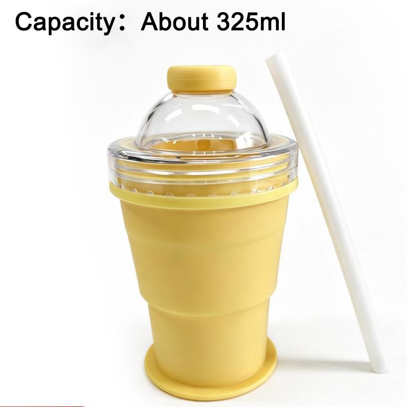 

1Pc Collapsible Silicone Ice Ball Cup Reusable 2-in-1 Ice Sphere Mold Drinking Cup with Straw for Coffee Juice Drinks Ice Maker жёлтый