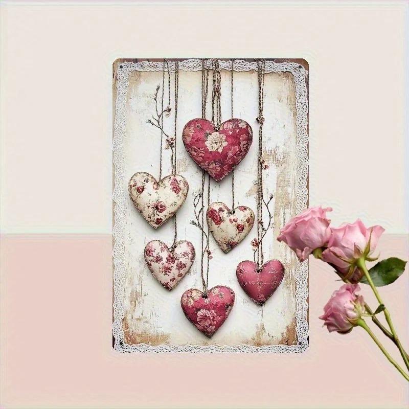 Vintage Metal Heart Wall Decor Floral Rustic Sign Home Cafe Valentine Gift