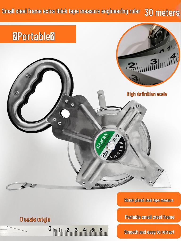 Large Measuring Tape Set: 50m, 30m Steel Tapes and 100m Cloth Tape for Construction, Engineering and Handheld Measurements.