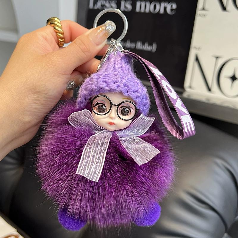 Echter Fuchspelz Puppe Auto Schlüsselanhänger Anhänger Niedliche Plüschpuppe Puppe Buchtaschenanhänger Paargeschenk