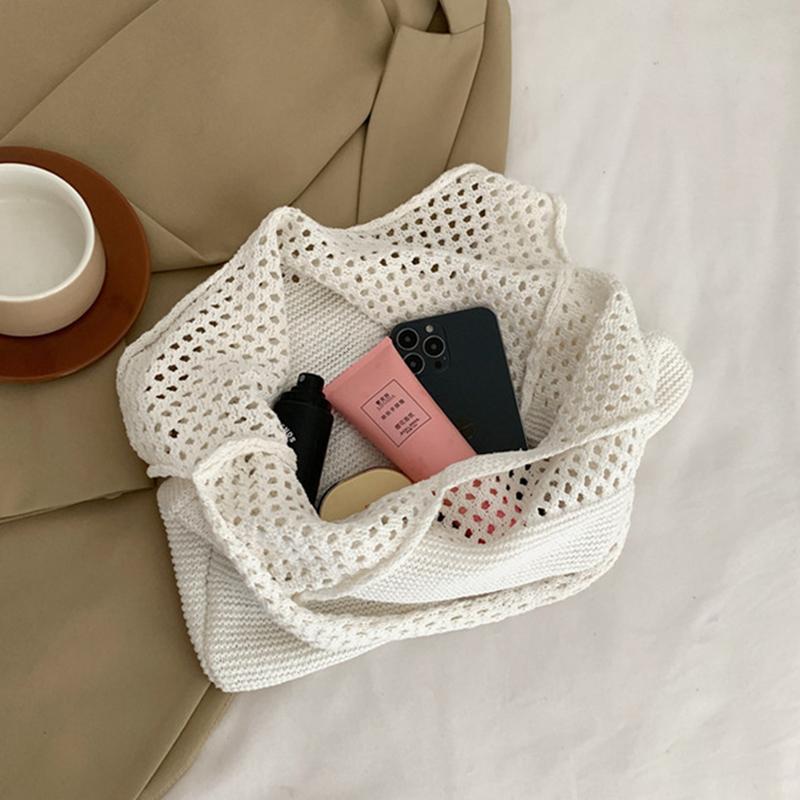 Vintage Hollow Out Summer Beach Woven Women Shoulder Bag Knitting Handbags Large Capacity Crochet Tote Bags