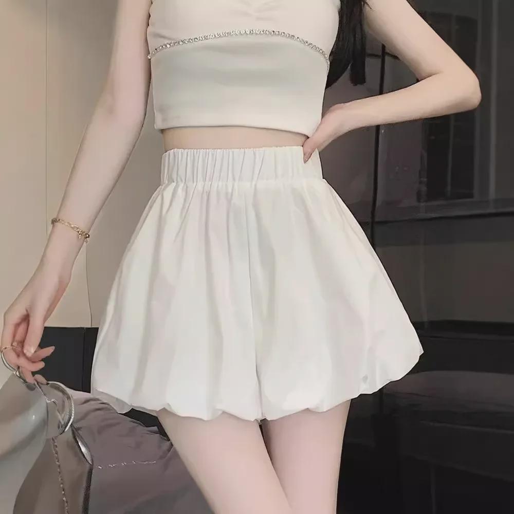 Weiß-Wolken-Blumen-High-Waist-Puff-Skort - Sommer 2024 Damen Freizeit Slim Fit