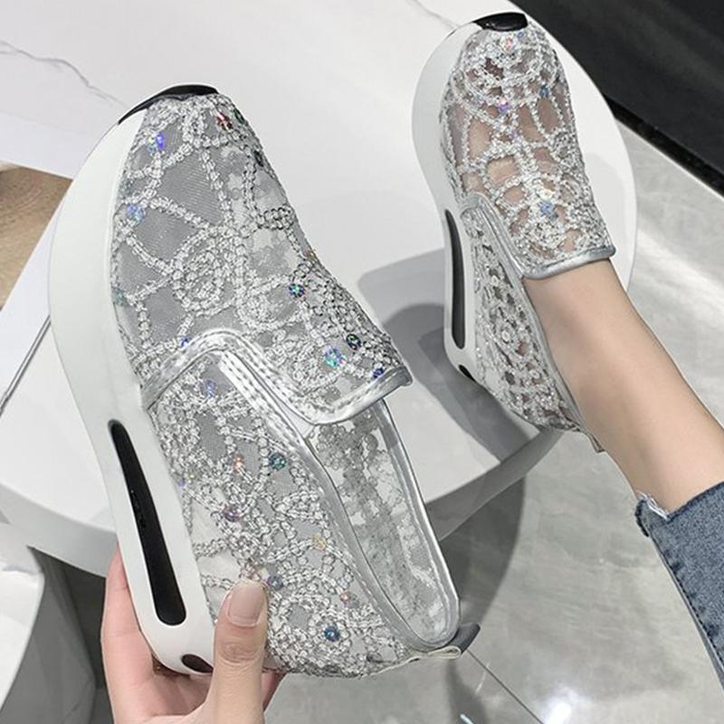 Fashion Spring Autumn Luxury Crystal Sneakers Women Breathable Mesh Sports Shoes for Woman Retro Low Top Platform Vulcanize Shoes Lady