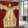 Elegant Red And Gold Curtain Style Shower Curtain Vintage Rose Pattern With Lace Bow Waterproof Easy To Install Elevate Space