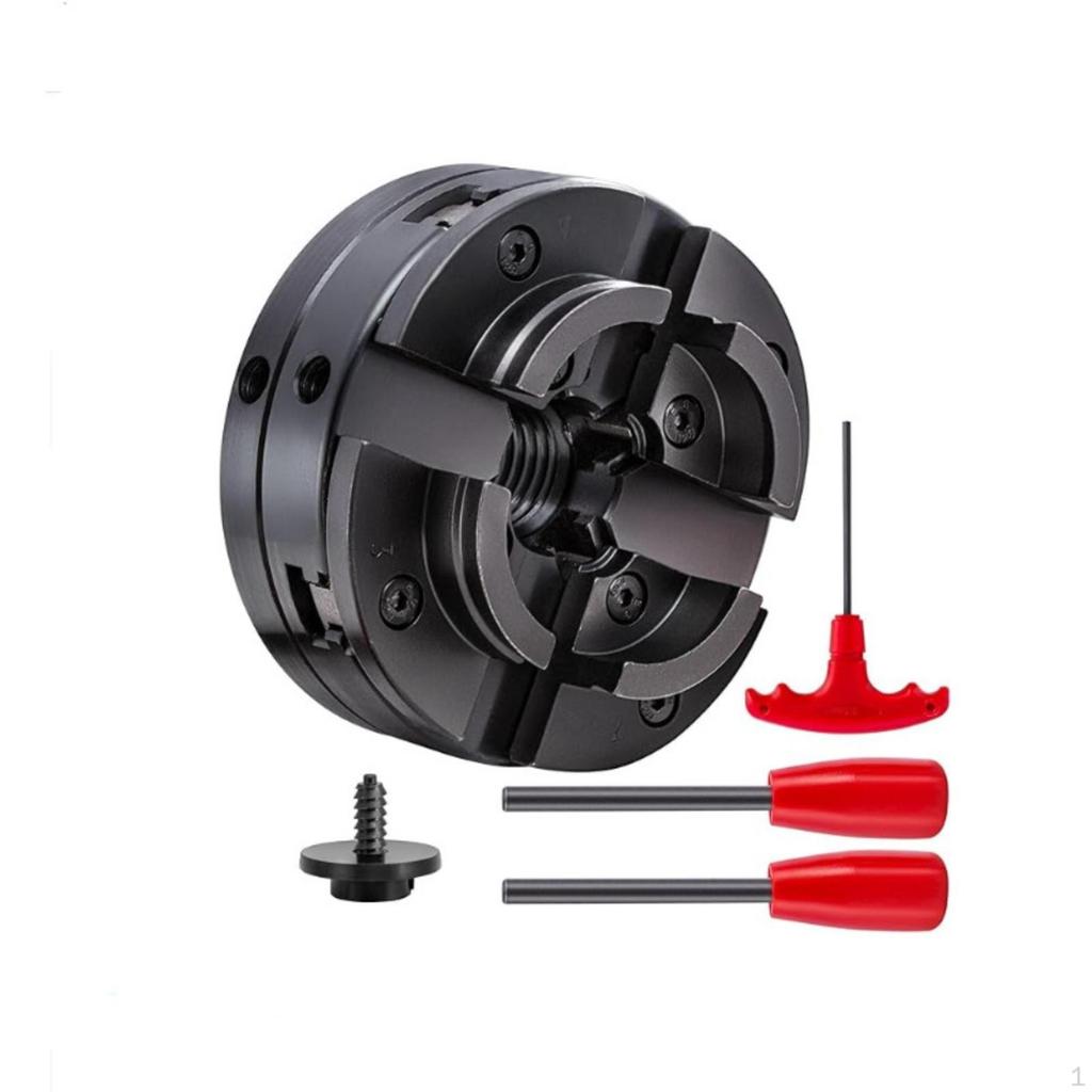 4-Jaw Self-Centering Wood Lathe Chuck Matte Black Tool Sturdy for Workshop