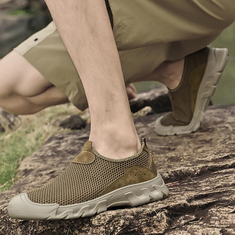 Fashion Men Handmade Casual Loafers Summer Outdoor Shoes Breathable Mesh Shoes Outdoor Non-slip Walking Shoes New Comfortable Sneakers