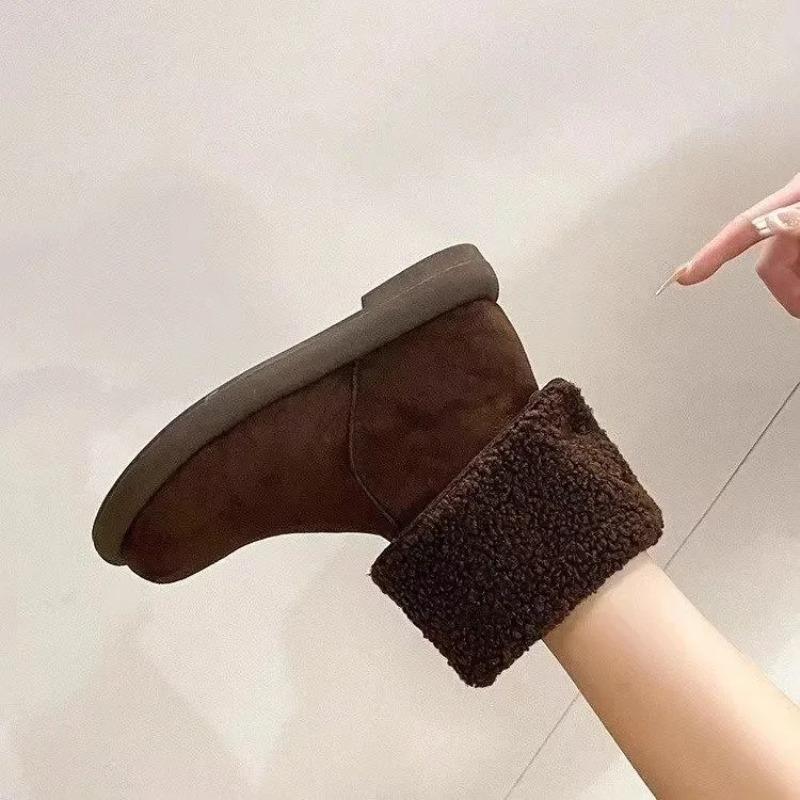 Fashion Warm Fleece Lined Pure Leather Flat Heel Mid-Calf Snow Boots Women's Winter Booties Comfortable Rubber Sole Round Toe Booties