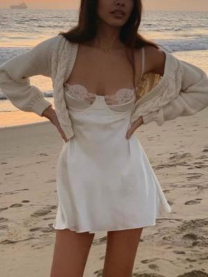 Damen Sommer 2025 Spitzen-Spleiß-Rückenfreies Camisole-Kleid