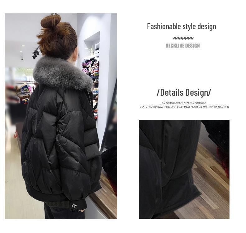 Plus Size Women's Winter Coat with Fur Collar - Shiny, Loose Down Cotton Fashion Jacket