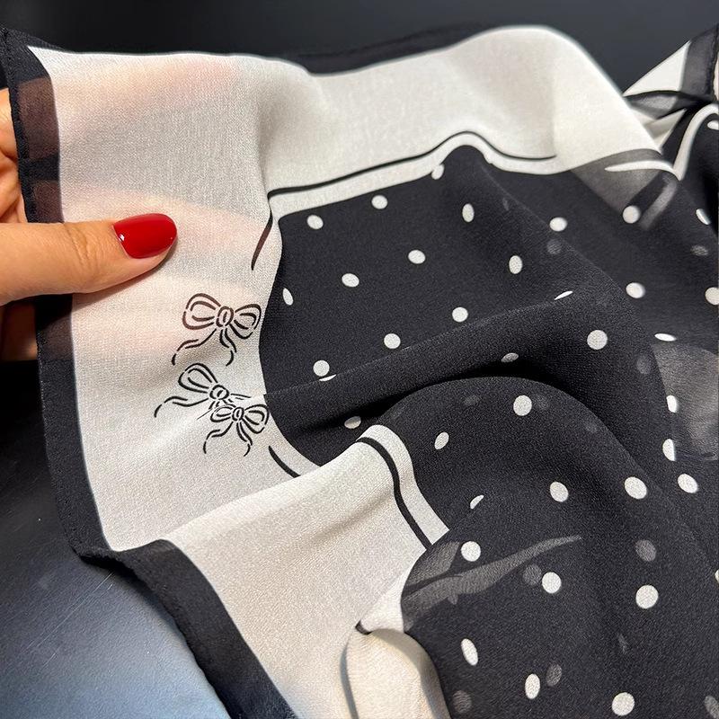 100% Mulberry Silk 65 Silk Double Crepe Retro Polka Dot Square Scarf Women's Spring Summer Thin Elegant High-end Gift Silk Scarf