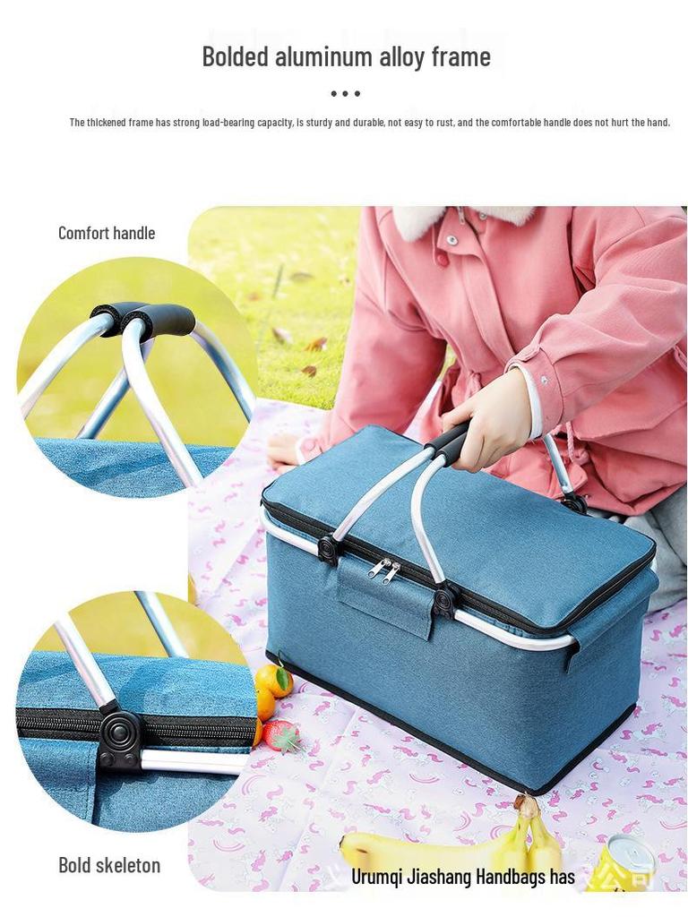 Compact Folding Insulated Picnic Basket - Large Capacity, Portable Cooler & Fruit Carrier
