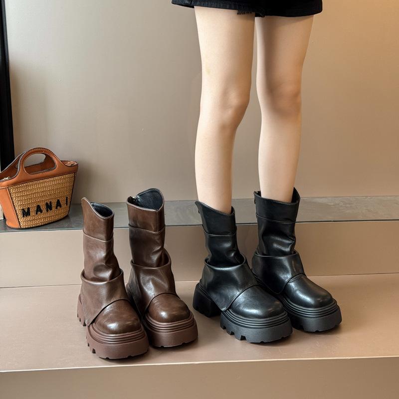 Brown Maillard platform Martin boots women's 2025 new summer single boots short boots heightening pile pants tube boots