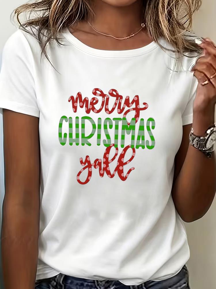 (Asian Size) Tee Top Print New Year trend lovely Clothing T Shirt Women Fashion Christmas Festival Female Woman Short Sleeve Graphic T-shirts