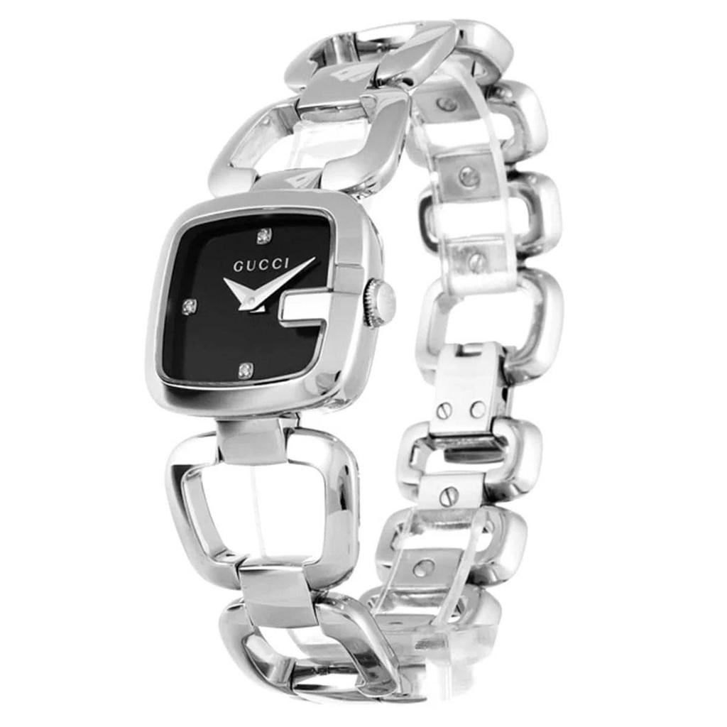 Gucci YA125509 Schwarzes Zifferblatt Edelstahl Diamant Damenuhr