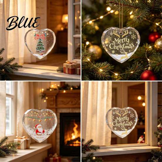 Holiday Romantic Space Decorations Heart Shaped Christmas Ornaments Crystal Santa Winter Scene Hanging Ornament Transparent Festive Porch Ornaments