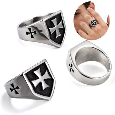New European and American Retro Old Style Cross Shield Ring Personalized Trendy Cool Men's Ring