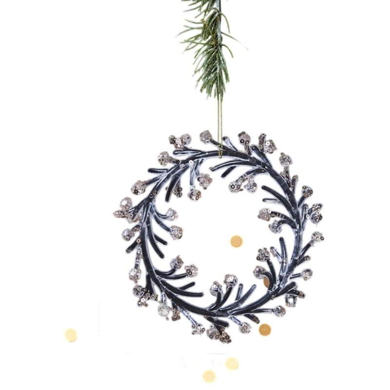 Clear Acrylic Deer Snowflake Christmas Tree Hanging Ornament with Sparkling Glitters Design for Festival Decors