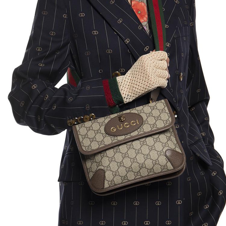 Gucci GG Supreme Reversible Tiger Head Magnetic Closure Shoulder Canvas And Leather Trim Crossbody Bag Small Unisex Crossbody Bag 501050-9C2VT-8745