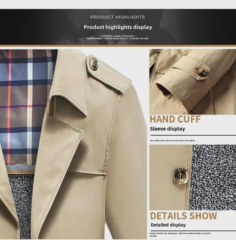 Men's Mid-Length Business Casual Windbreaker Jacket - Spring/Autumn, Anti-Wrinkle, Dad's Style, Plus Velvet Trend.